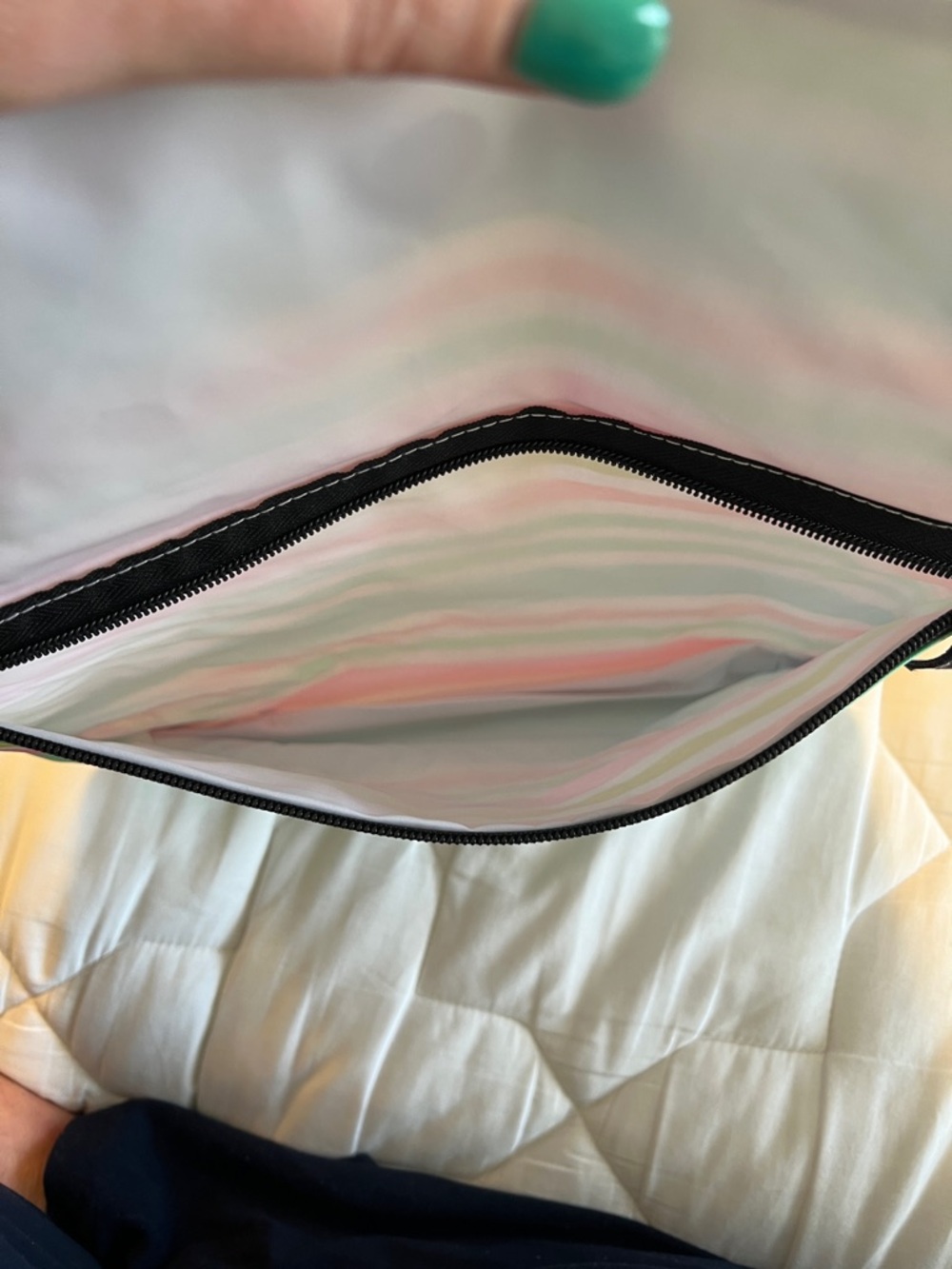 Scout Striped Fold-Over Clutch in Pink, Mint & White - Picture 4 of 4